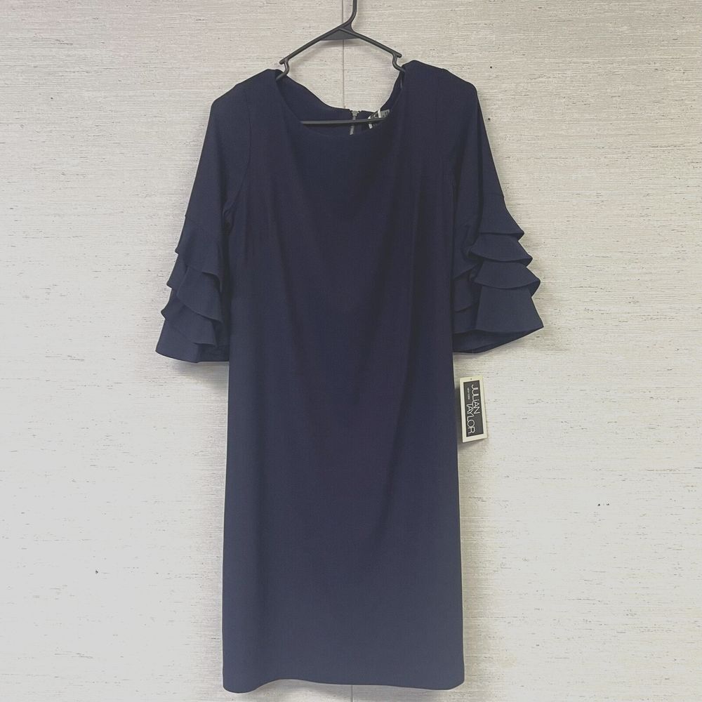 Julian Taylor New York Womens Navy Blue Sz 8 Ruffled Sleeves NWT
